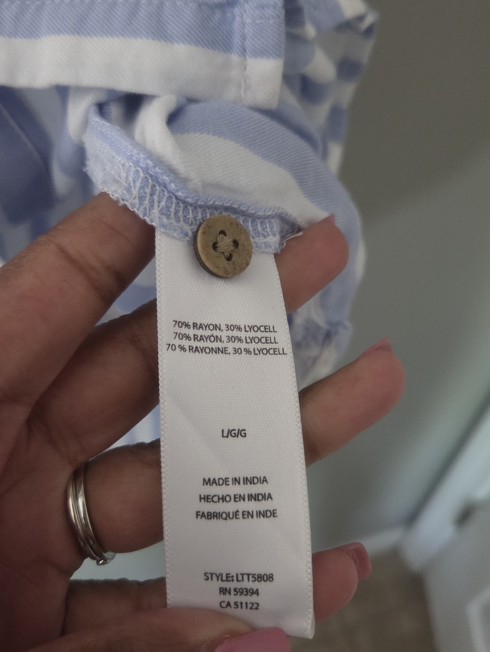 Beach Lunch Lounge Blue Stripe Button Up Shirt Cotton Womens Sz L Coastal - Picture 8 of 11